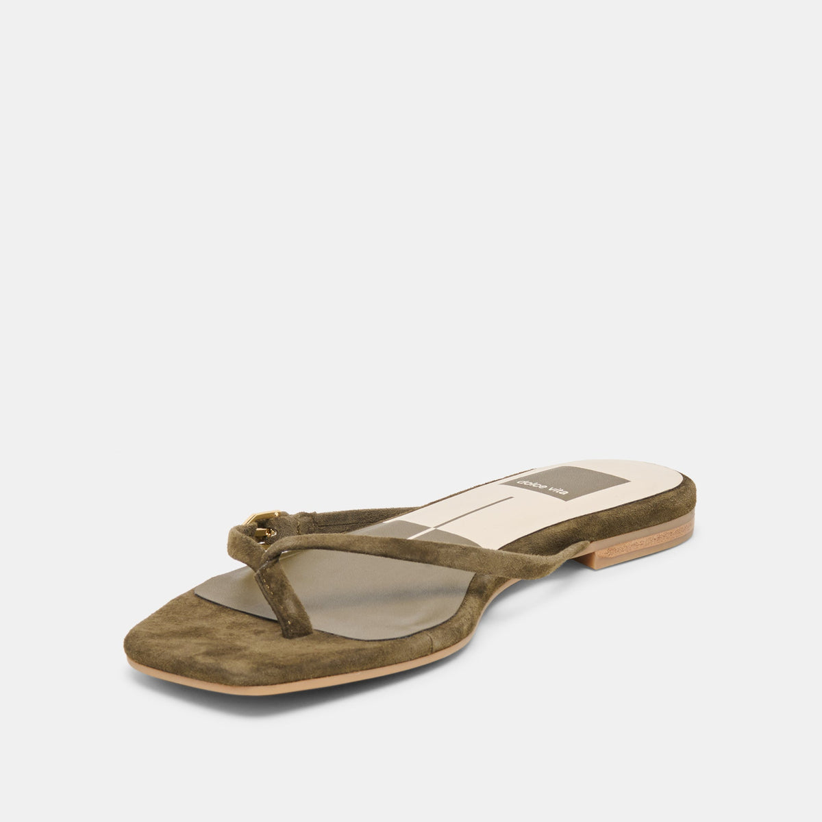 MALTA Dk Olive Suede Buckle Flip-Flop Sandals | Dolce Vita Featured