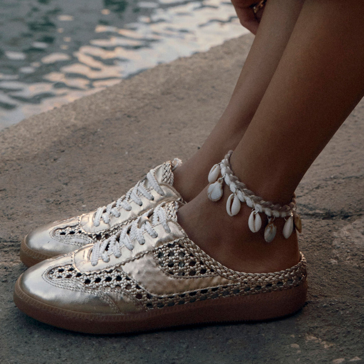 Notice Slide Gold Woven Stella Sneakers | Dolce Vita New