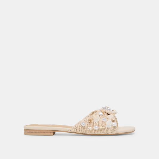 Lizza Oatmeal Beaded Raffia Sandals | Dolce Vita Premium