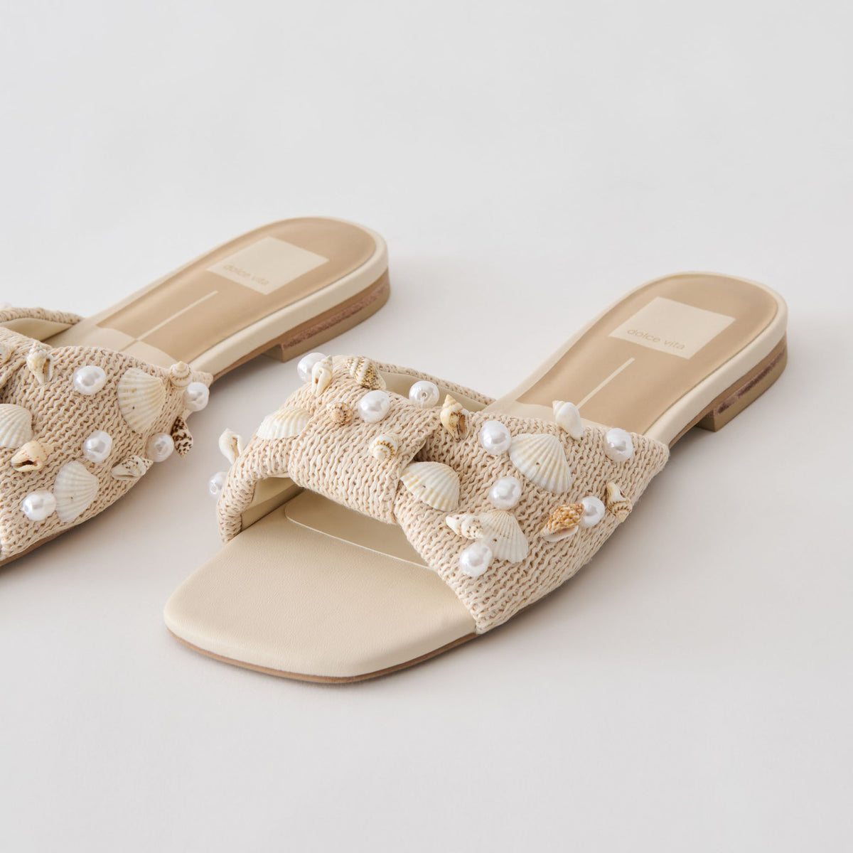 Lizza Oatmeal Beaded Raffia Sandals | Dolce Vita Premium