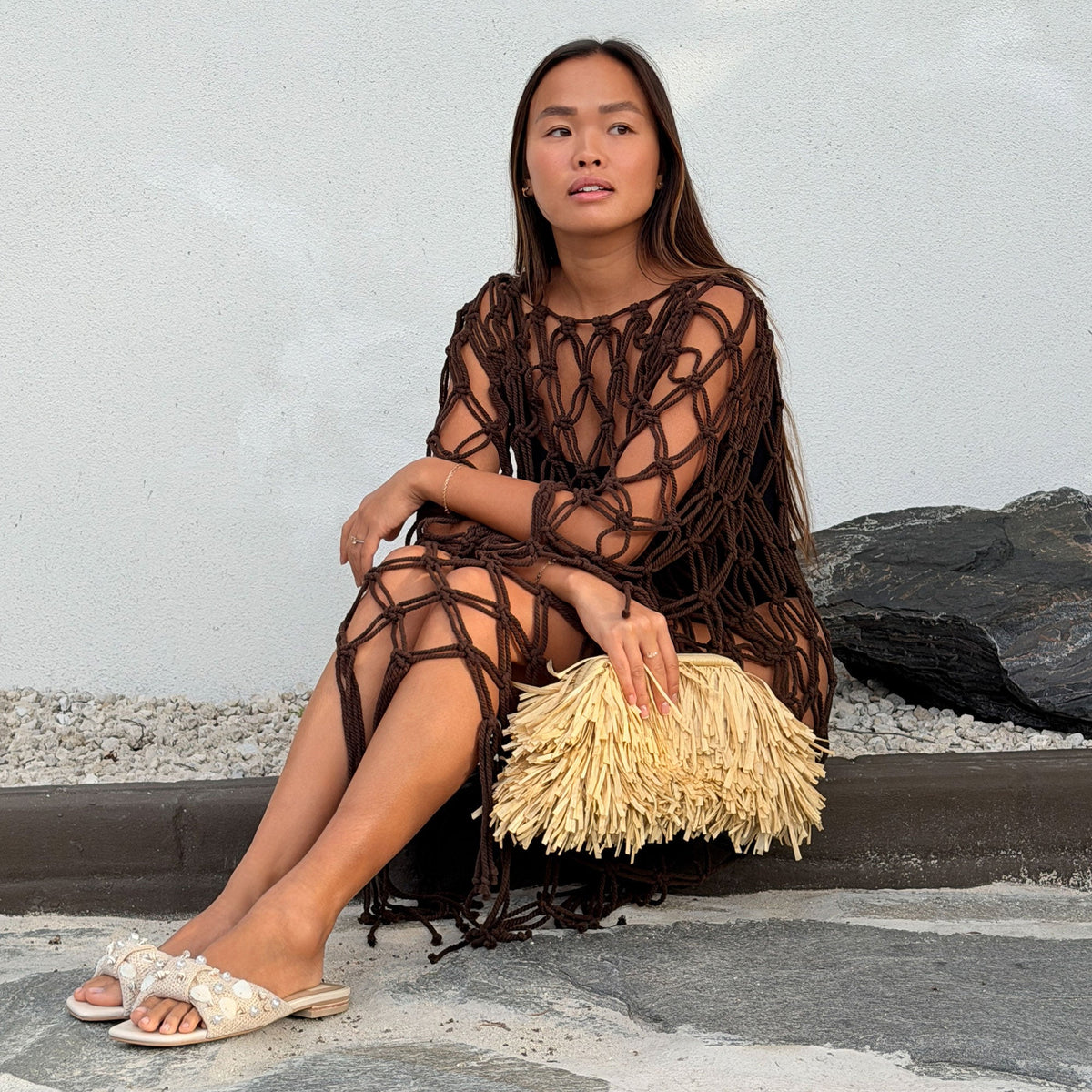 Lizza Oatmeal Beaded Raffia Sandals | Dolce Vita Premium
