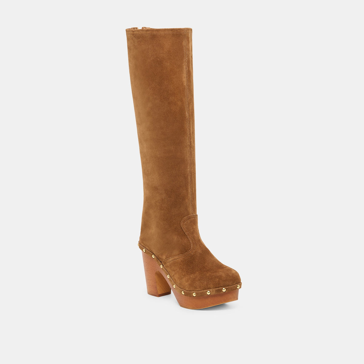 JENNY Chestnut Suede Knee-High Platform Wood Sole Boots | Dolce Vita Featured