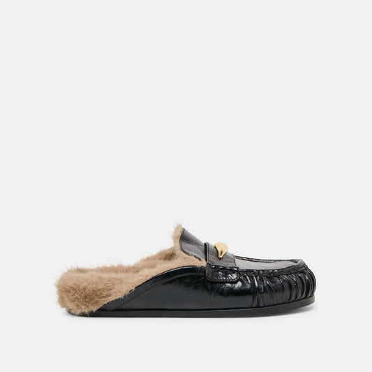Jodero Plush Black Leather Flats | Dolce Vita Hot Sale
