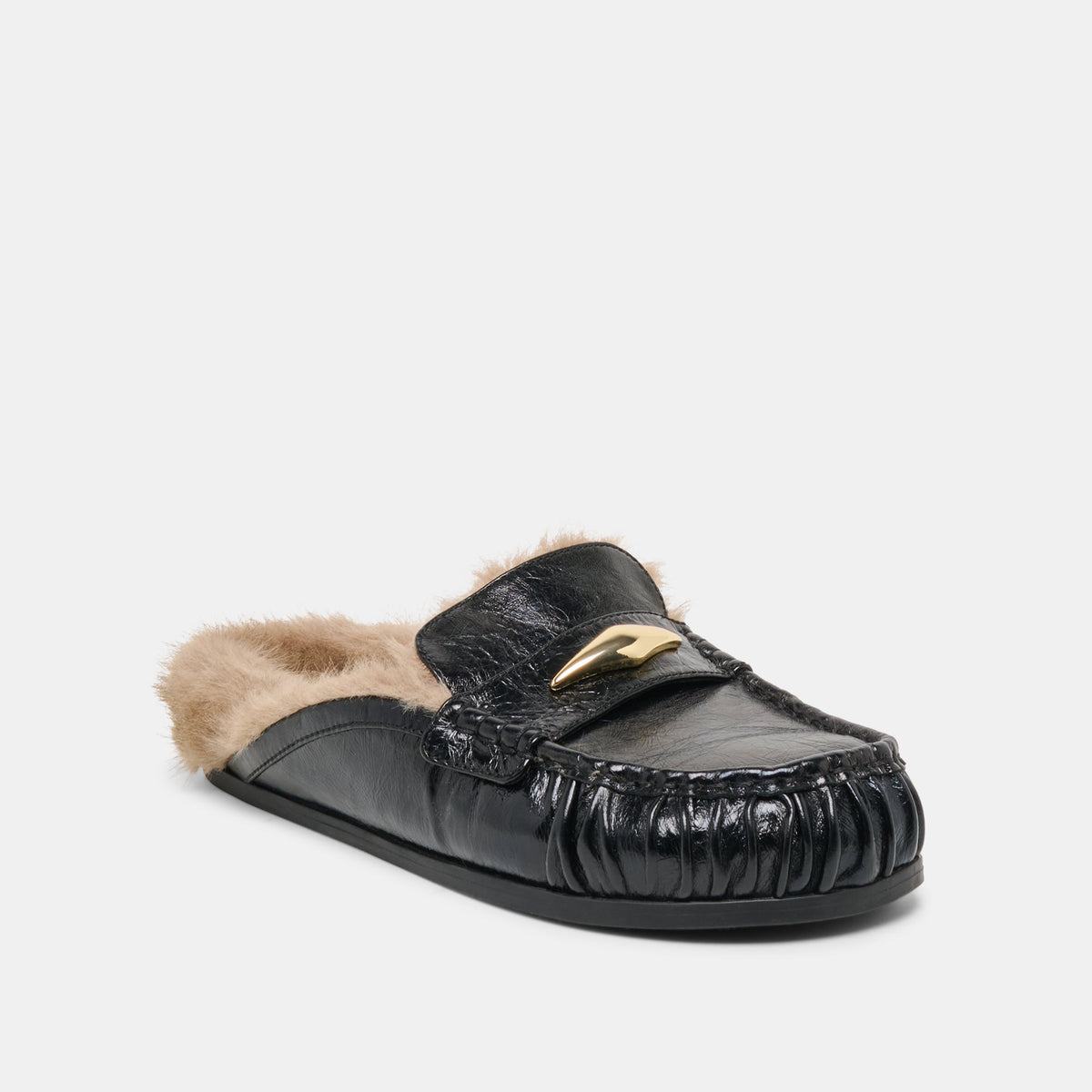 Jodero Plush Black Leather Flats | Dolce Vita Hot Sale