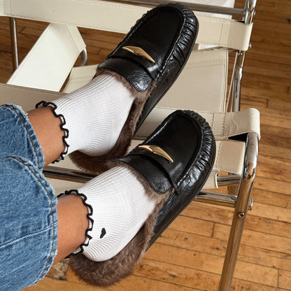 Jodero Plush Black Leather Flats | Dolce Vita Hot Sale