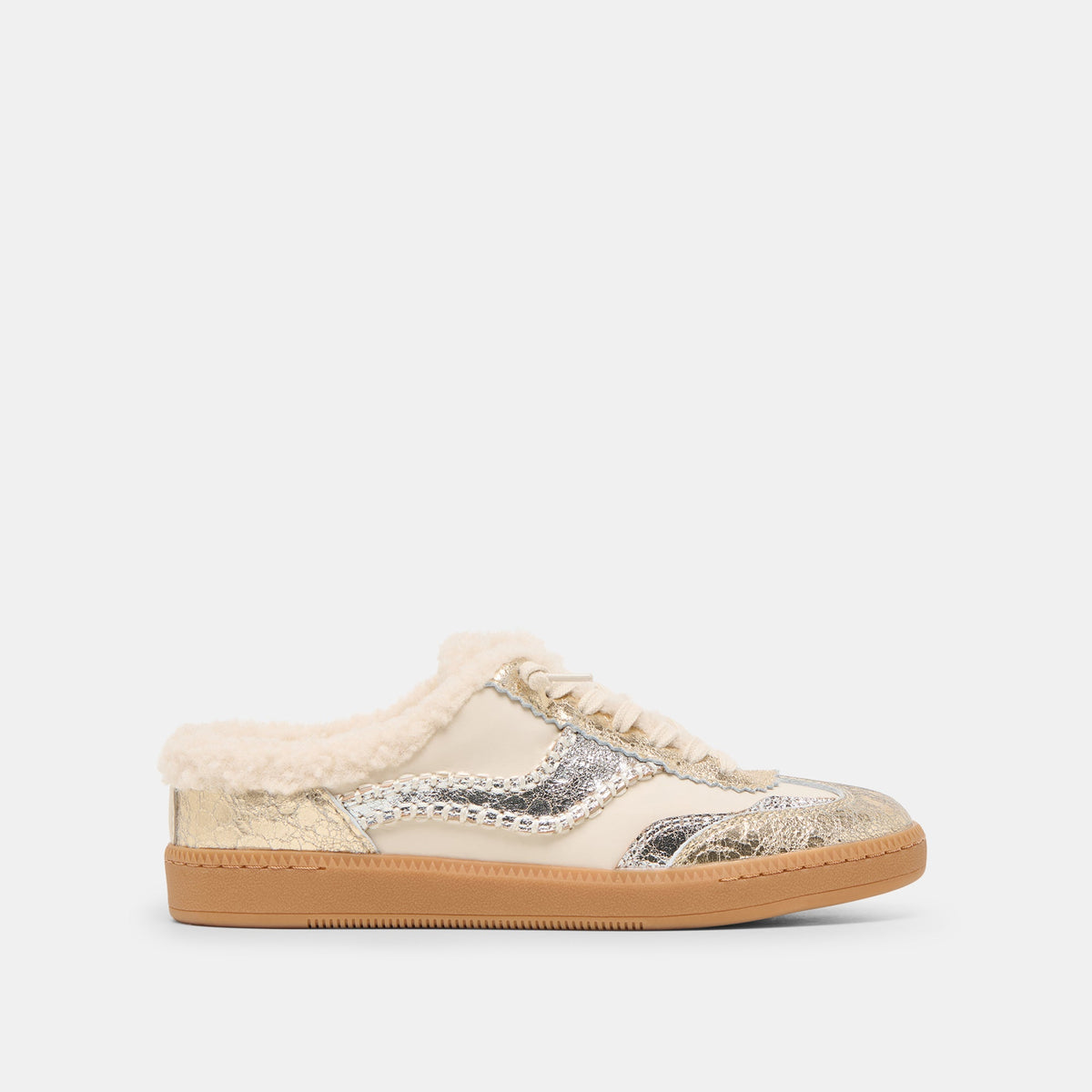 Notice Slide Plush Silver Gold Crackled Leather Sneakers | Dolce Vita Featured