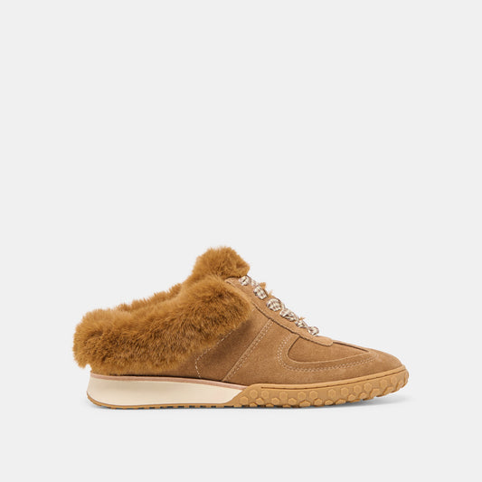 Izzey Plush Lt Brown Suede Sneakers | Dolce Vita Best Seller