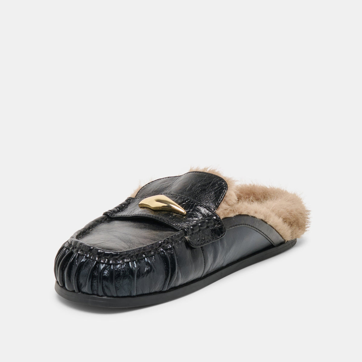 Jodero Plush Black Leather Flats | Dolce Vita Signature