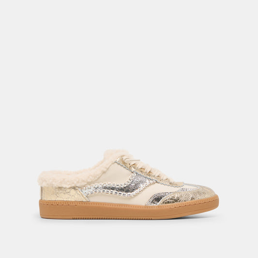 Notice Slide Plush Silver Gold Crackled Leather Sneakers | Dolce Vita Value