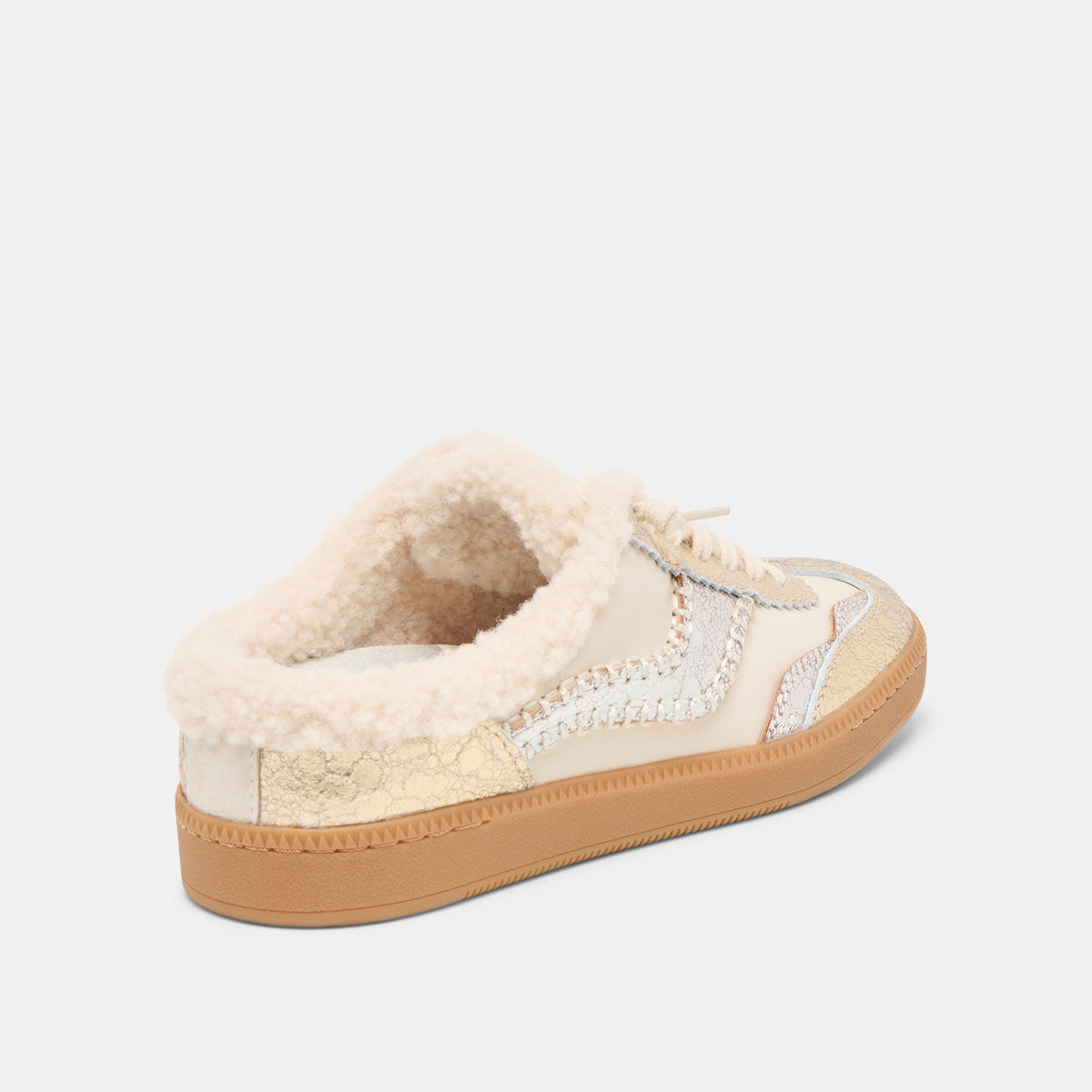 Notice Slide Plush Silver Gold Crackled Leather Sneakers | Dolce Vita Value