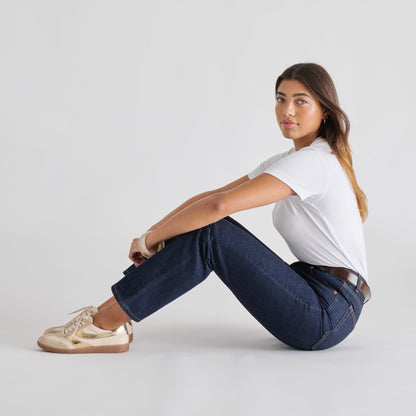 Merit White Gold Leather Sneakers | Dolce Vita Essential