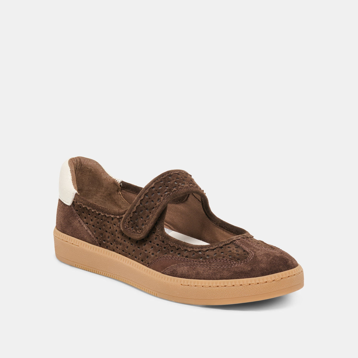 NANET Dk Brown Perforated Suede Mary-Jane Ballet Sneakers | Dolce Vita Premium