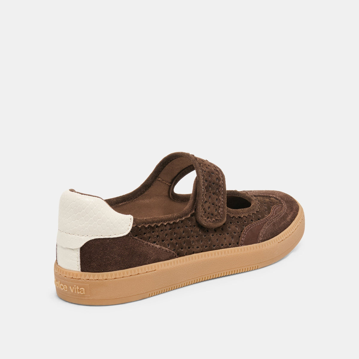 NANET Dk Brown Perforated Suede Mary-Jane Ballet Sneakers | Dolce Vita Premium