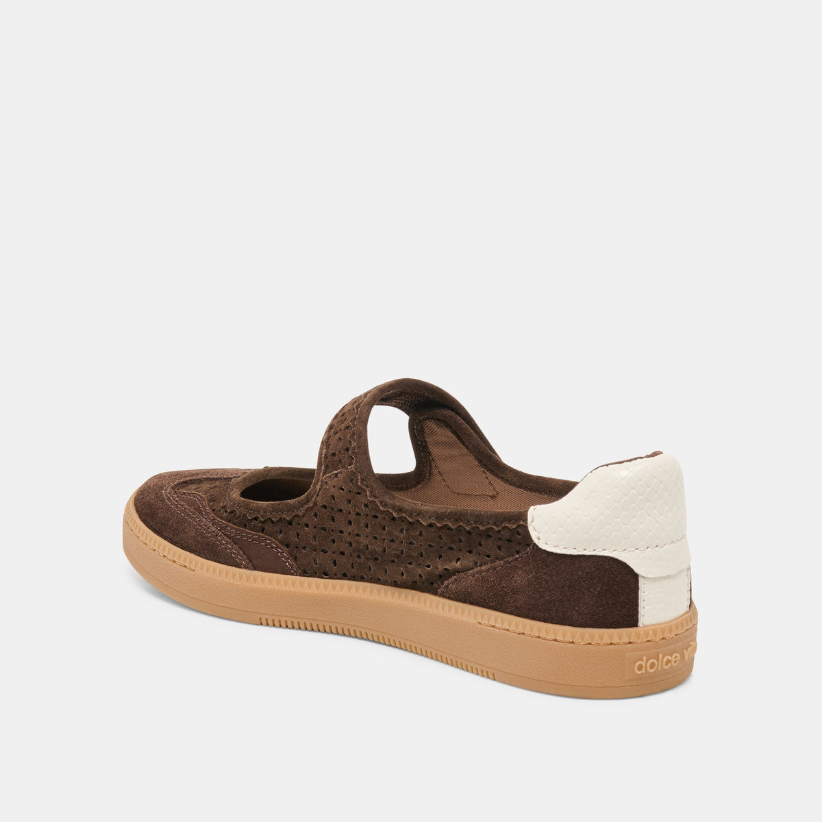 NANET Dk Brown Perforated Suede Mary-Jane Ballet Sneakers | Dolce Vita Premium