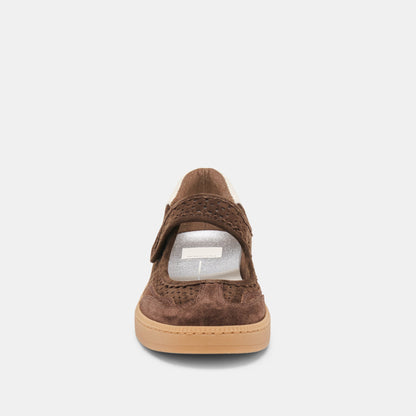 NANET Dk Brown Perforated Suede Mary-Jane Ballet Sneakers | Dolce Vita Premium