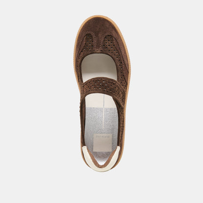 NANET Dk Brown Perforated Suede Mary-Jane Ballet Sneakers | Dolce Vita Premium