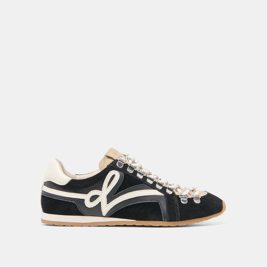DEACON Black White Suede Lace-Up Sneakers | Dolce Vita New