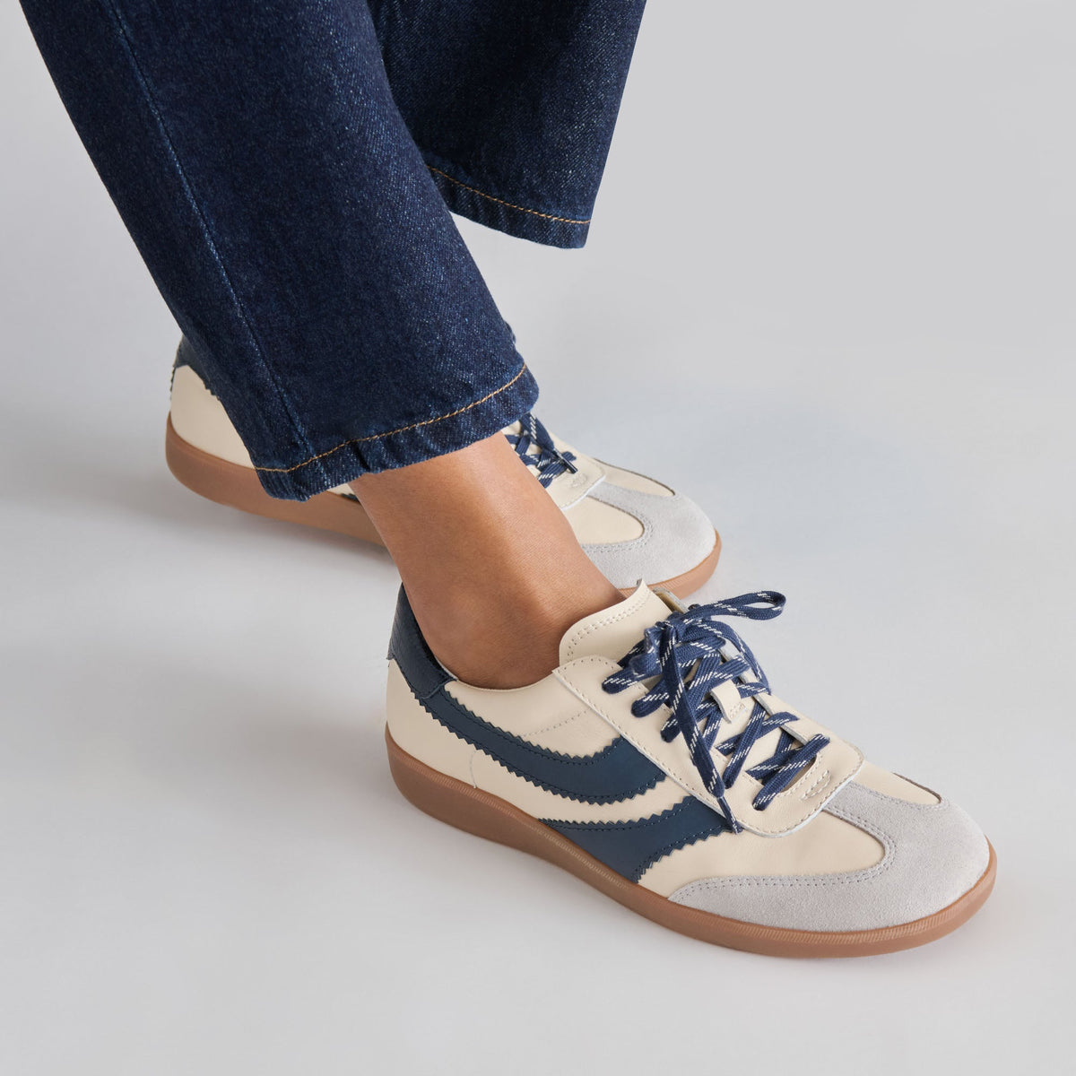 Merit White Navy Leather Sneakers | Dolce Vita Customer Favorite