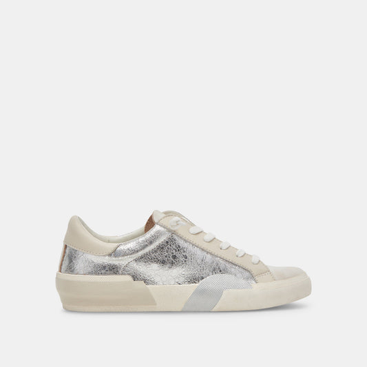 Zina Sneakers Chrome Distressed Leather | Chrome Leather Sneakers
 – Dolce Vita | Dolce Vita Sale