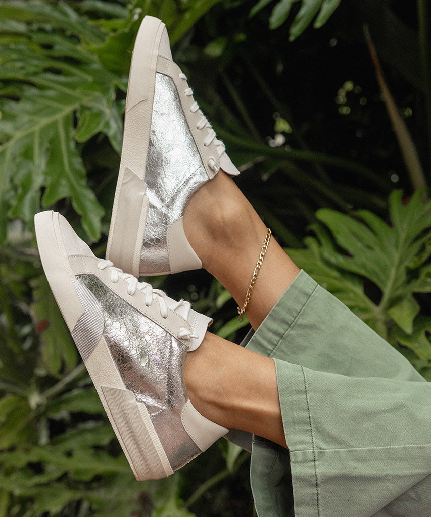 Zina Sneakers Chrome Distressed Leather | Chrome Leather Sneakers
 – Dolce Vita | Dolce Vita Sale