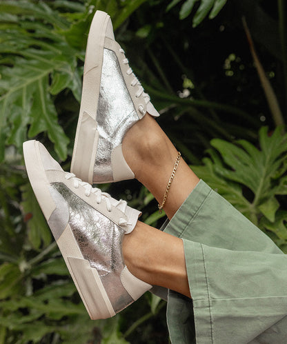 Zina Sneakers Chrome Distressed Leather | Chrome Leather Sneakers
 – Dolce Vita | Dolce Vita Sale