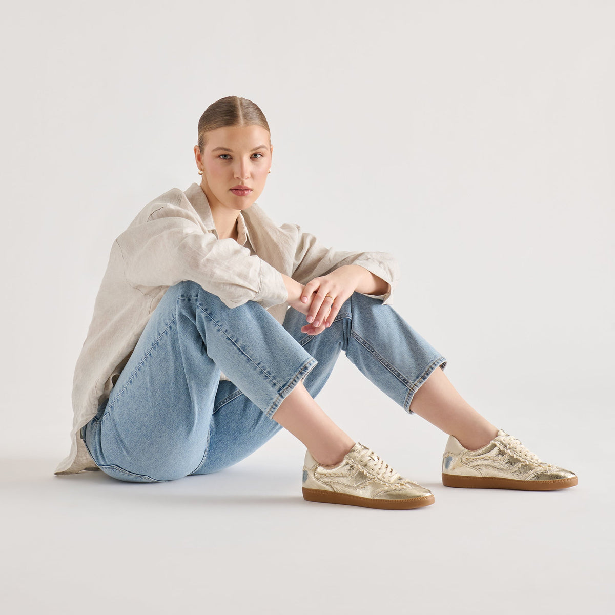 Notice Lace Platinum Distressed Leather Sneakers | Dolce Vita Sale