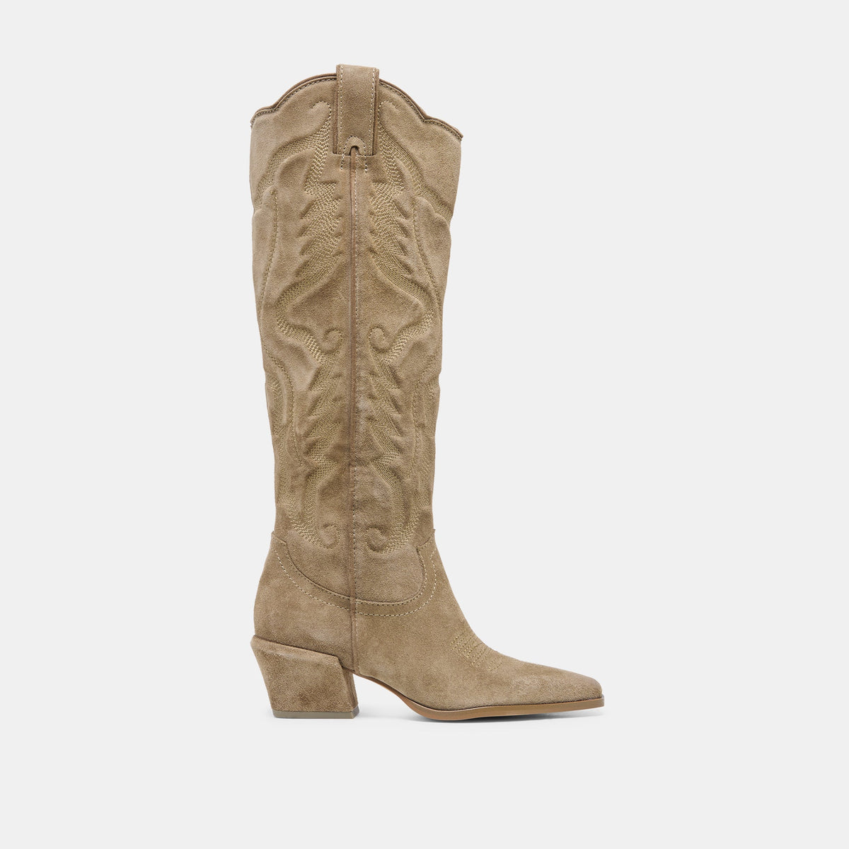 LUNI Taupe Suede Knee-High Pointed Toe Western Boots | Dolce Vita Top Pick