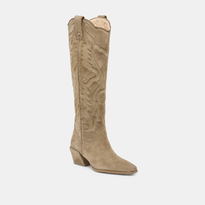 LUNI Taupe Suede Knee-High Pointed Toe Western Boots | Dolce Vita Top Pick