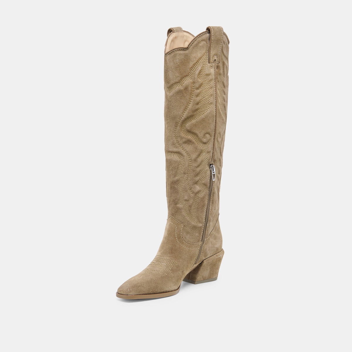LUNI Taupe Suede Knee-High Pointed Toe Western Boots | Dolce Vita Top Pick