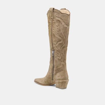 LUNI Taupe Suede Knee-High Pointed Toe Western Boots | Dolce Vita Top Pick