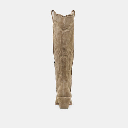 LUNI Taupe Suede Knee-High Pointed Toe Western Boots | Dolce Vita Top Pick