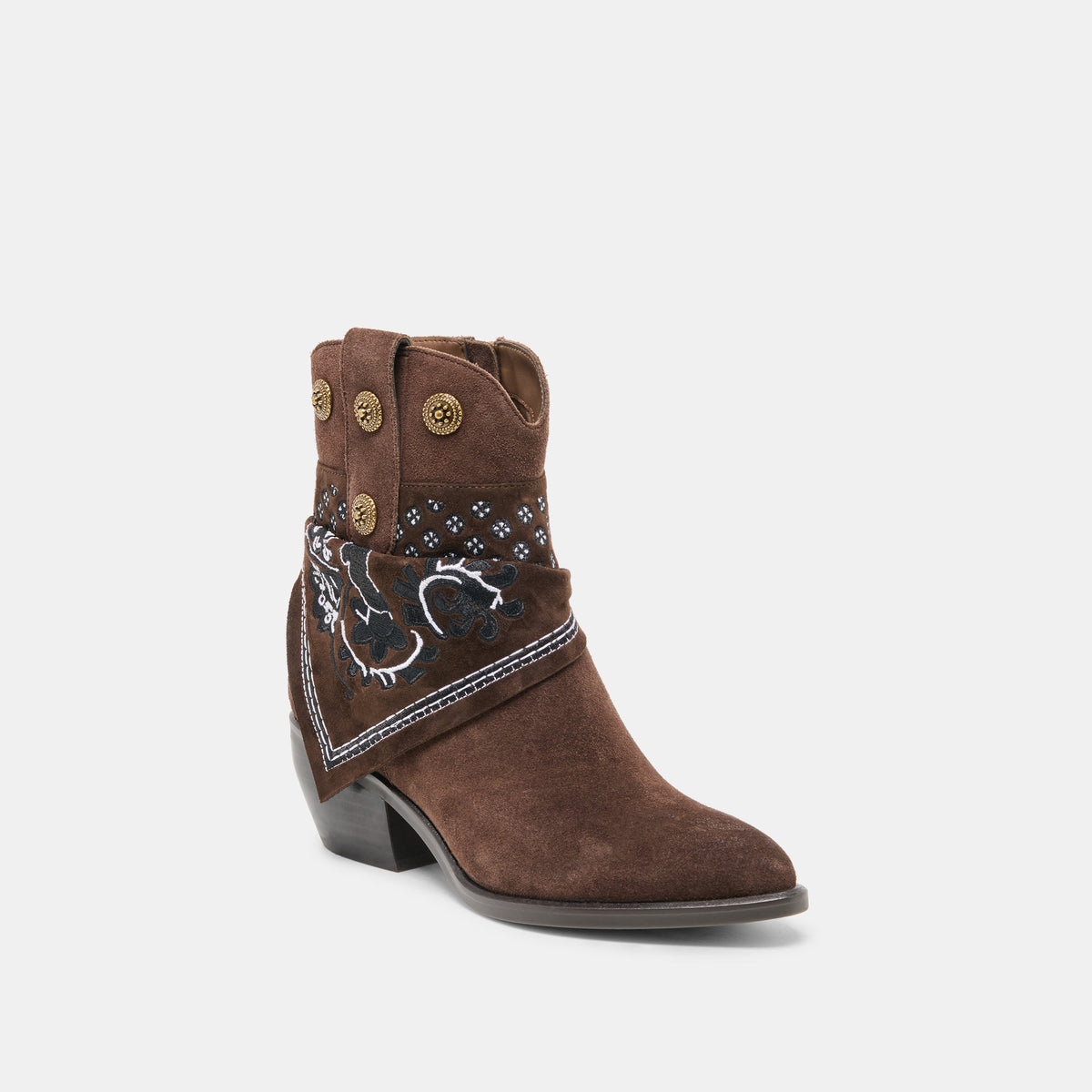 MEKALA Dk Brown Suede Pointed-Toe Ankle Western Boots | Dolce Vita Value