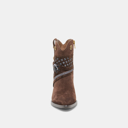 MEKALA Dk Brown Suede Pointed-Toe Ankle Western Boots | Dolce Vita Value