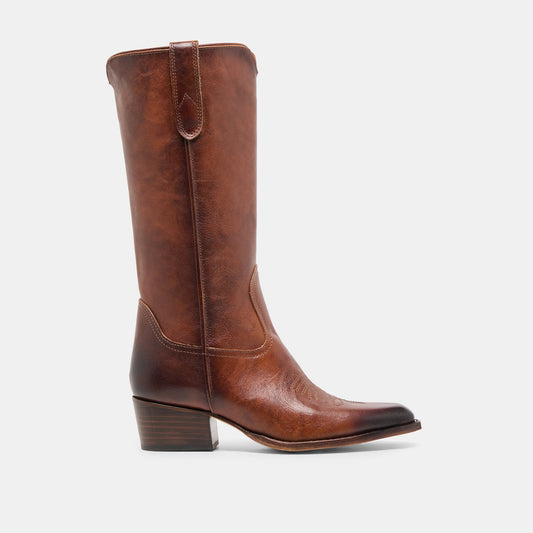VIGLA Chestnut Leather Pointed-Toe Western Boots | Dolce Vita Signature