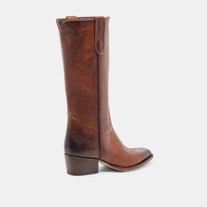 VIGLA Chestnut Leather Pointed-Toe Western Boots | Dolce Vita Signature