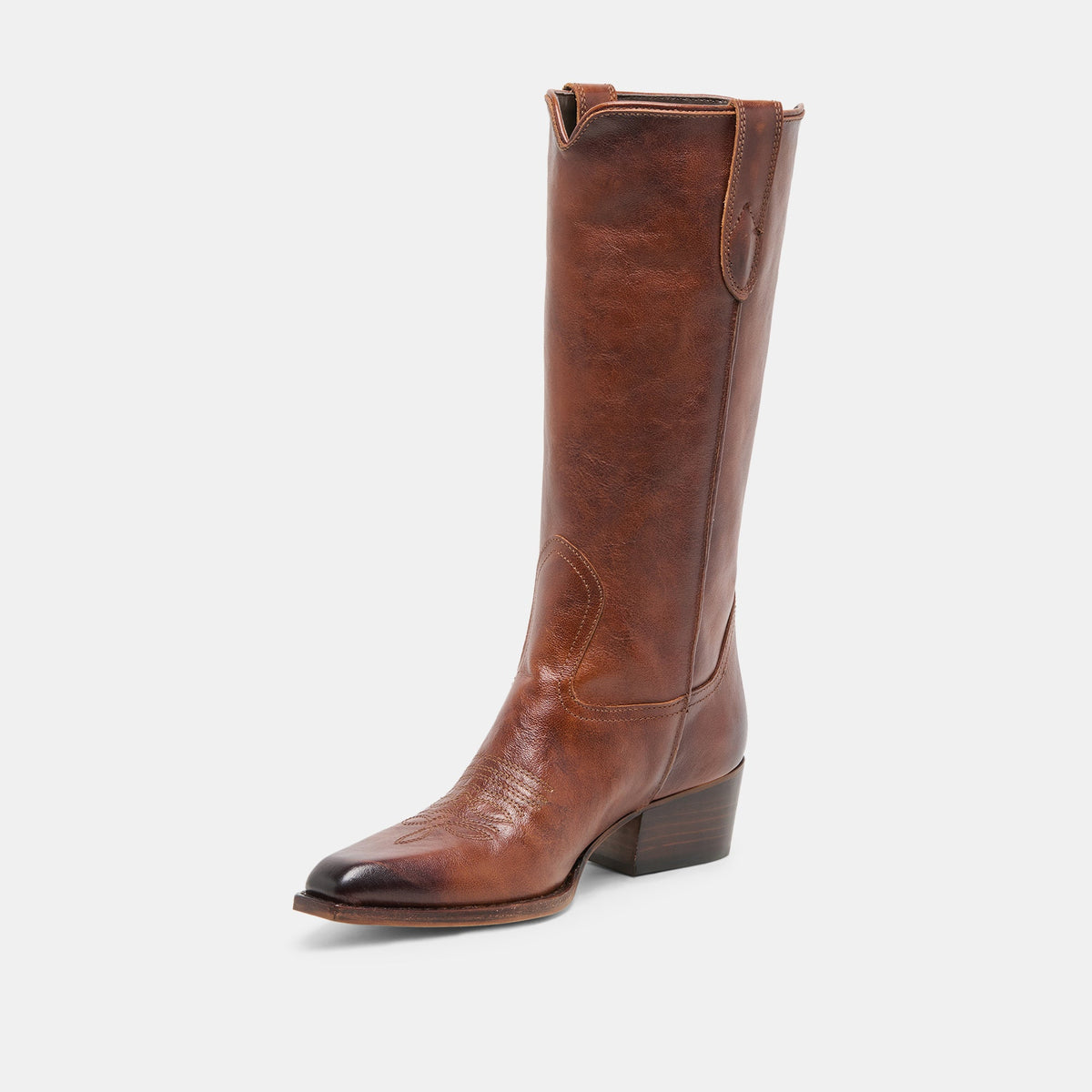 VIGLA Chestnut Leather Pointed-Toe Western Boots | Dolce Vita Signature