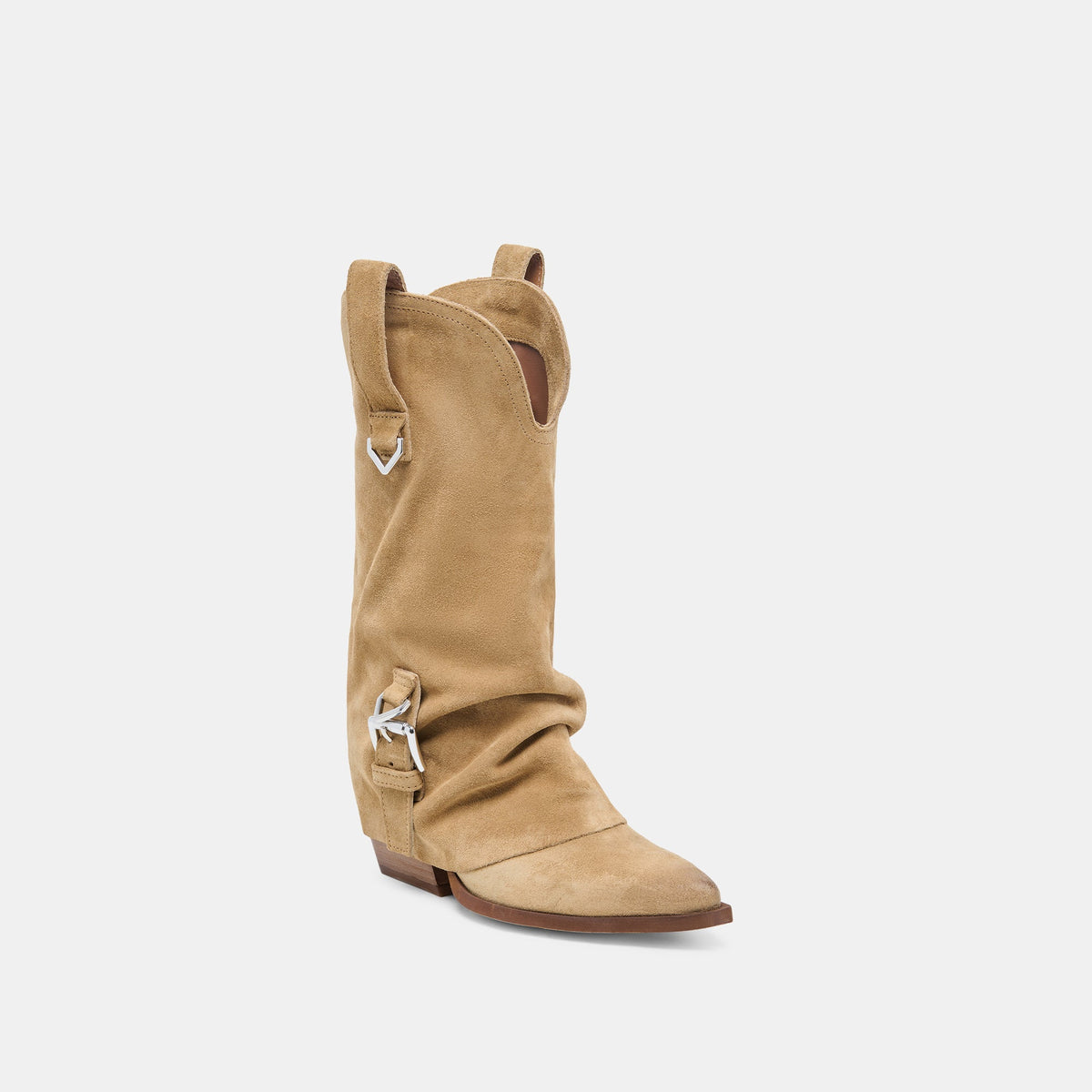 ROGUE Camel Suede Mid-Calf Western Slouch Boots | Dolce Vita Exclusive