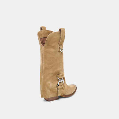 ROGUE Camel Suede Mid-Calf Western Slouch Boots | Dolce Vita Exclusive