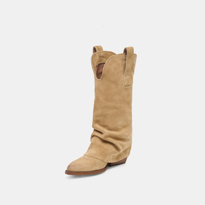 ROGUE Camel Suede Mid-Calf Western Slouch Boots | Dolce Vita Exclusive