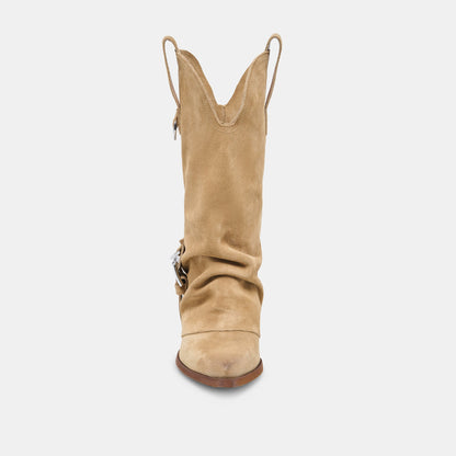 ROGUE Camel Suede Mid-Calf Western Slouch Boots | Dolce Vita Exclusive