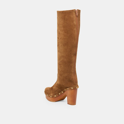 JENNY Chestnut Suede Knee-High Platform Wood Sole Boots | Dolce Vita Customer Favorite