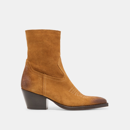 KLYDE Cognac Suede Block Heel Ankle Boots | Dolce Vita Special Offer