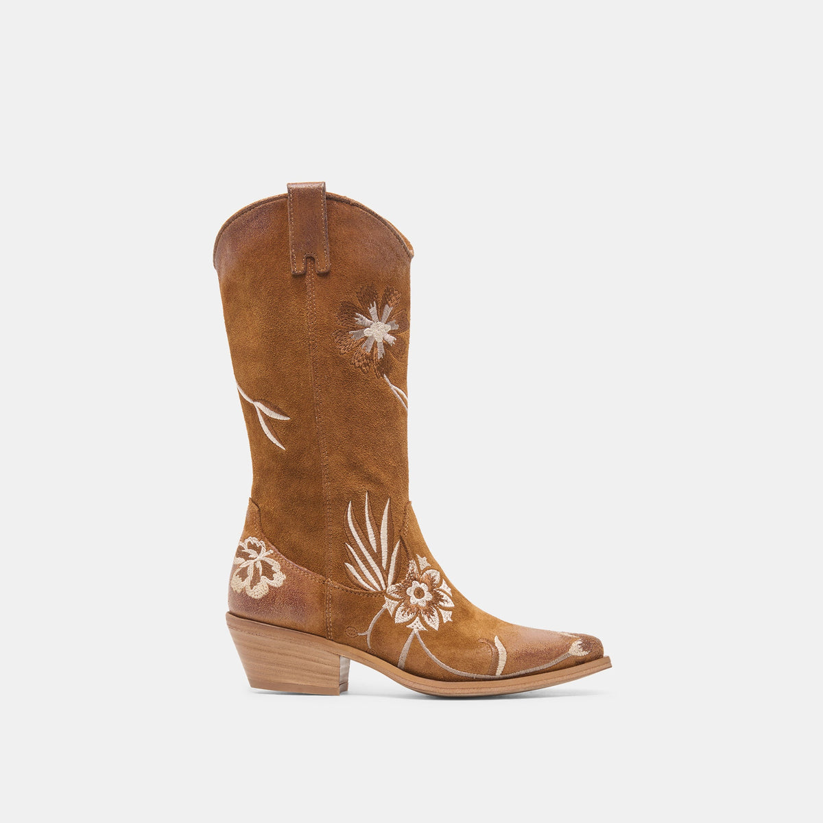 BRANDO Tan Suede Embroidered Pointed-Toe Western Boots | Dolce Vita Everyday