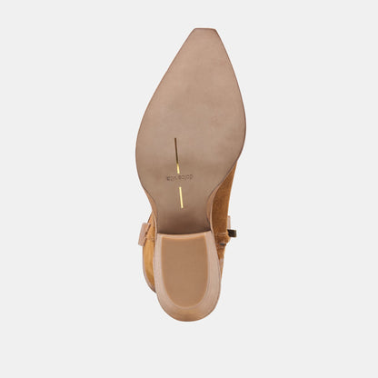 BRANDO Tan Suede Embroidered Pointed-Toe Western Boots | Dolce Vita Everyday