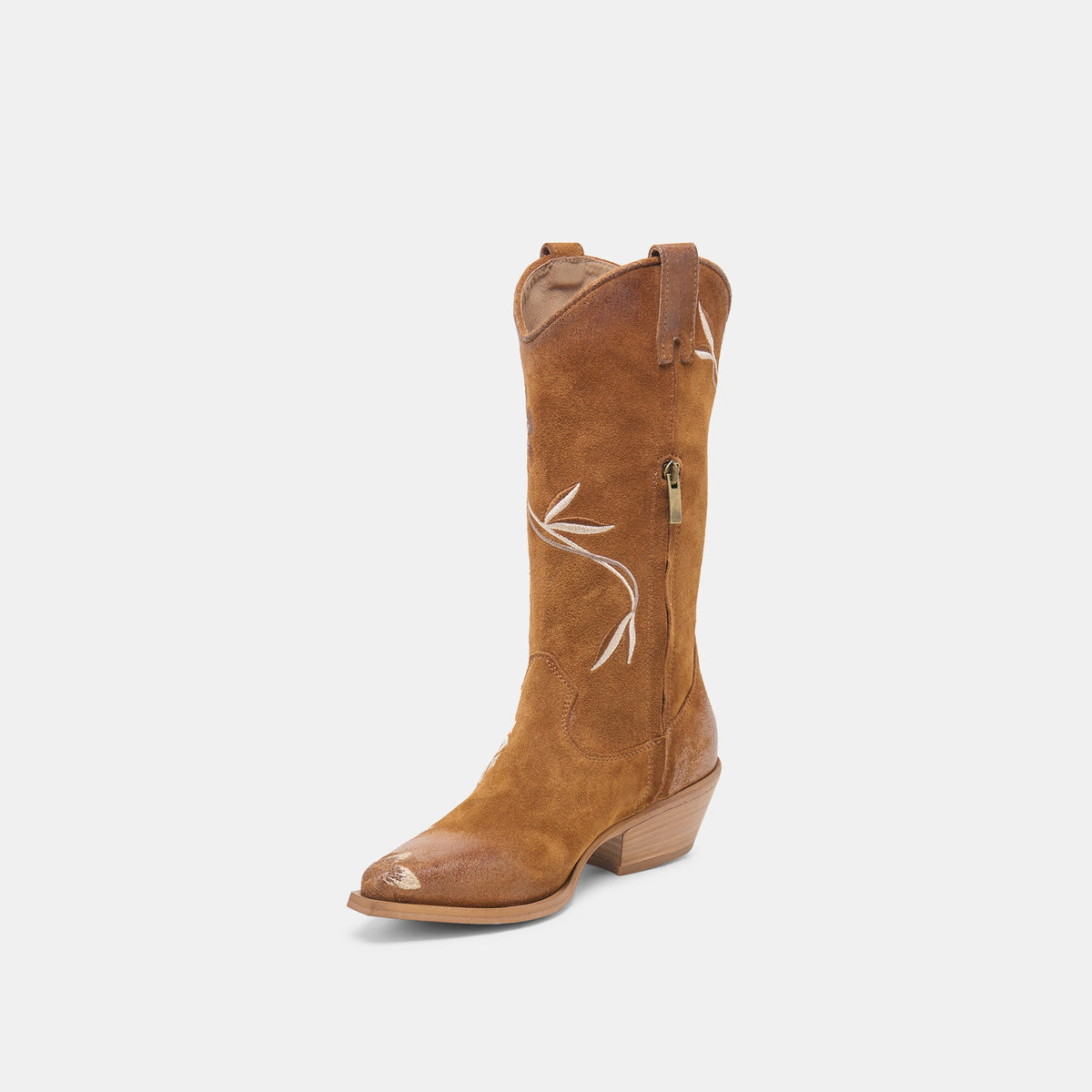 BRANDO Tan Suede Embroidered Pointed-Toe Western Boots | Dolce Vita Everyday