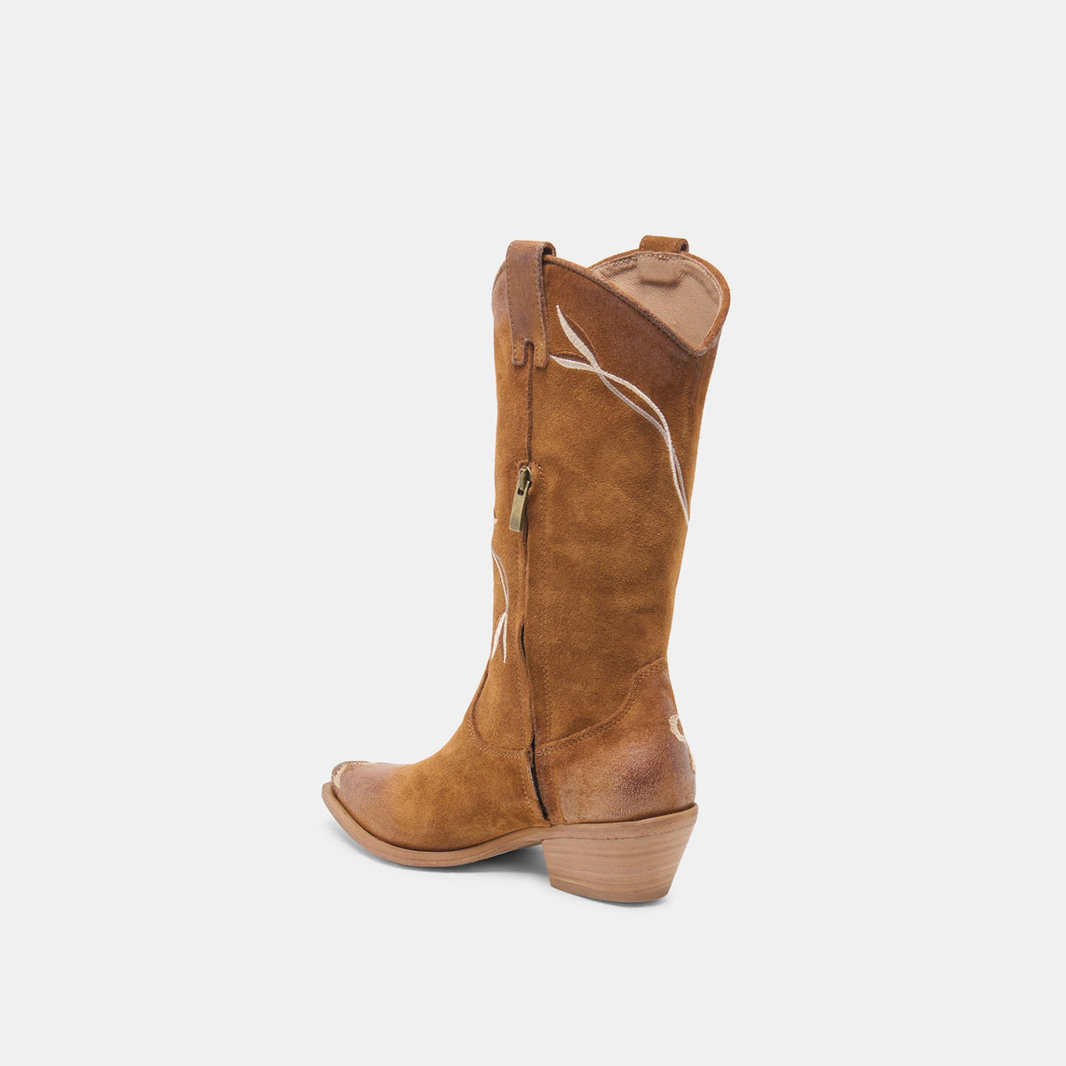 BRANDO Tan Suede Embroidered Pointed-Toe Western Boots | Dolce Vita Everyday