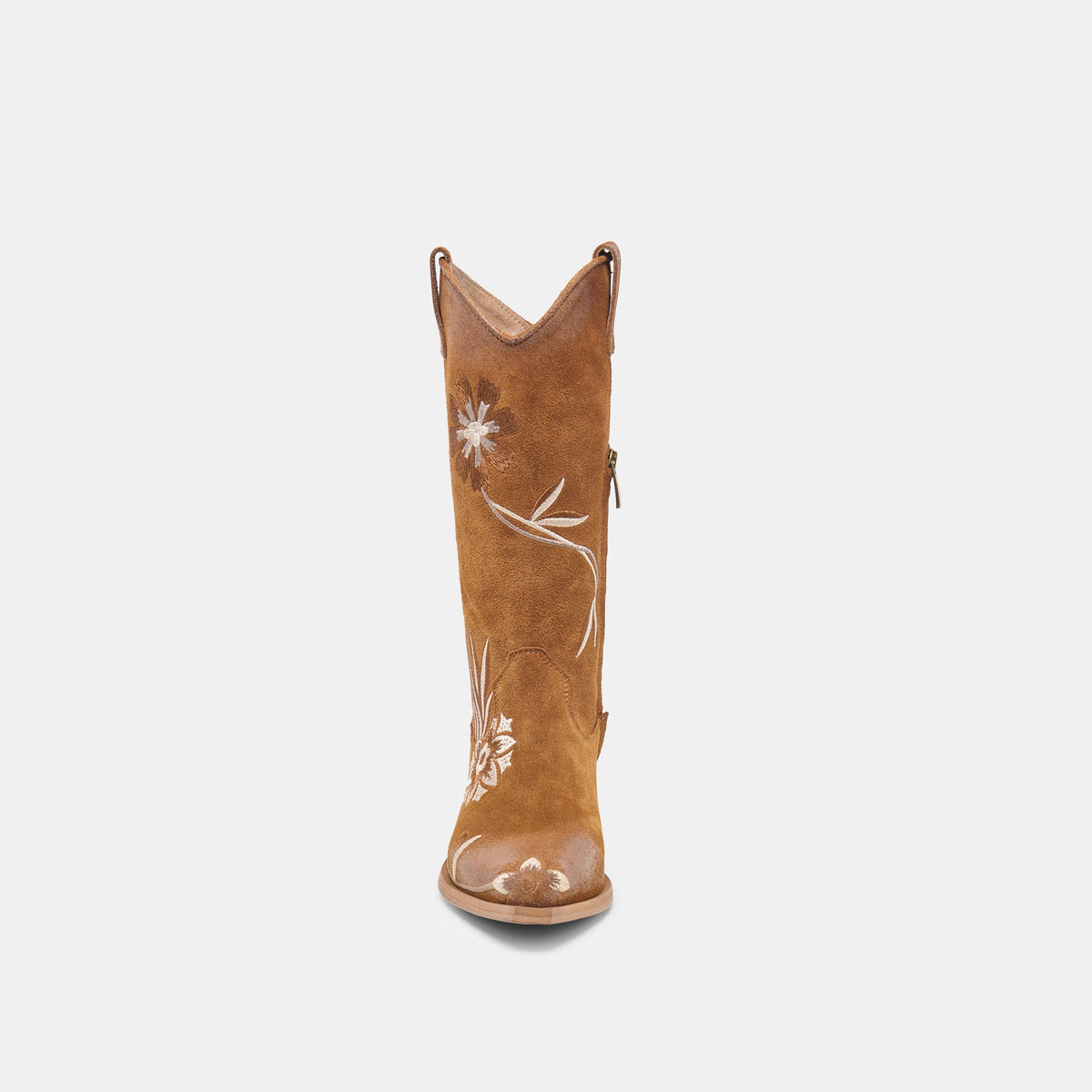 BRANDO Tan Suede Embroidered Pointed-Toe Western Boots | Dolce Vita Everyday