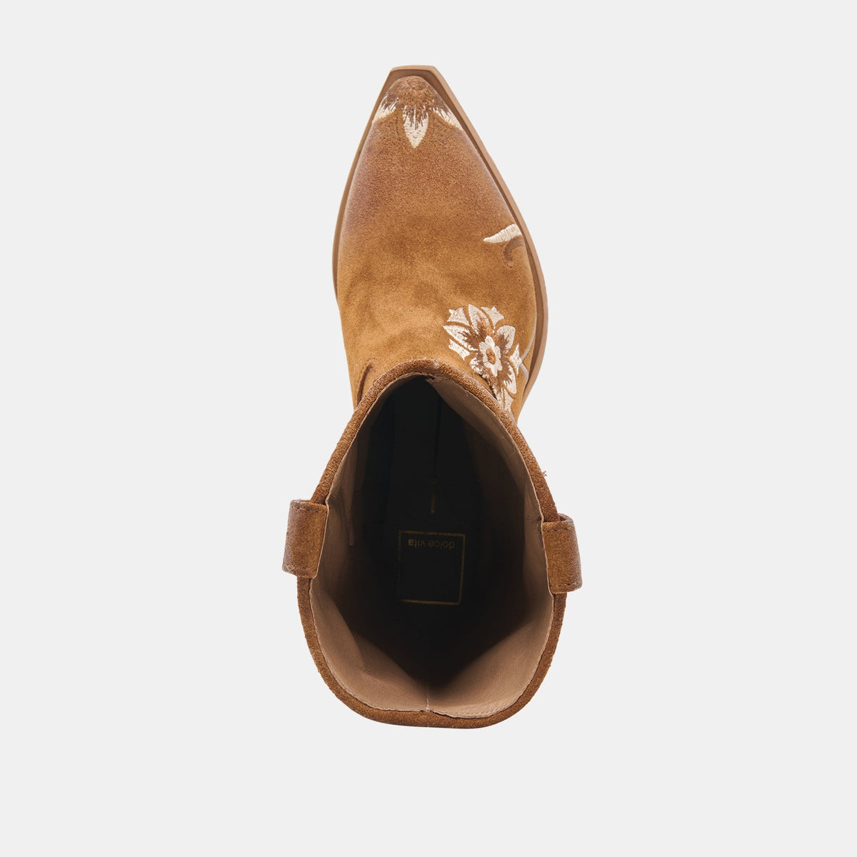 BRANDO Tan Suede Embroidered Pointed-Toe Western Boots | Dolce Vita Everyday