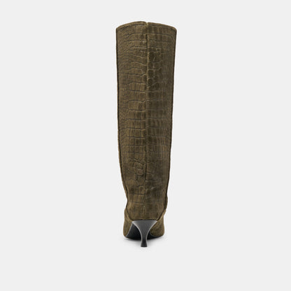 Roxla Olive Croco Embossed Leather Boots | Dolce Vita Quality