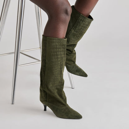 Roxla Olive Croco Embossed Leather Boots | Dolce Vita Quality